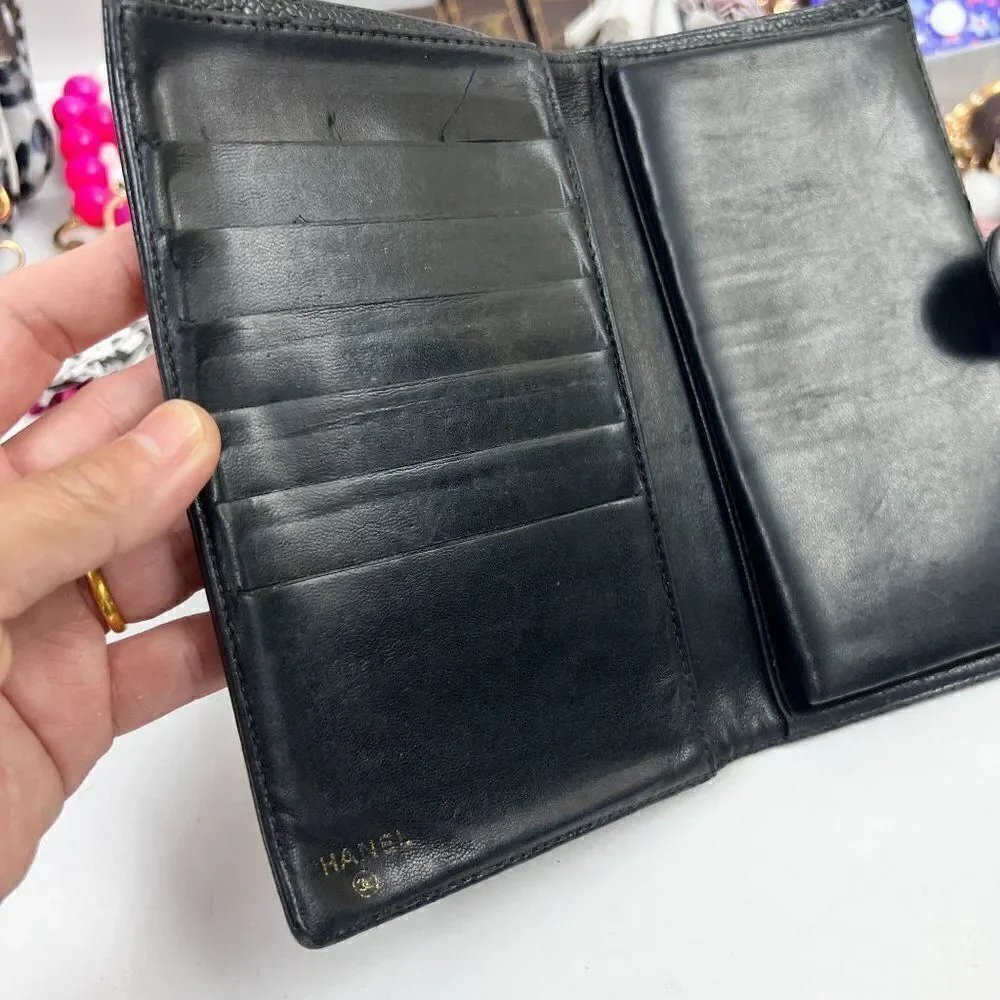 Chanel Black Caviar Leather CC Logo Long Wallet